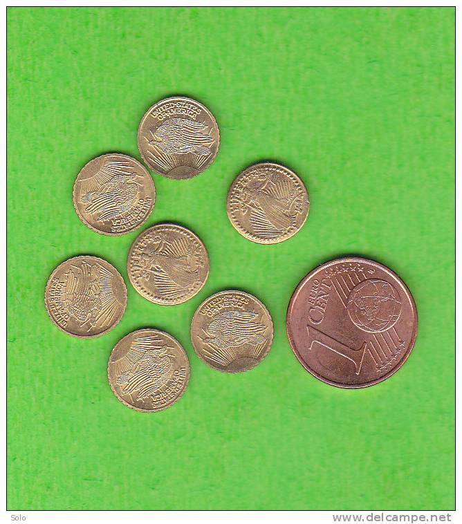 7 Very Little "coins" In Gold - No Date, No Value Written Just "United States Of America" - A Identifier