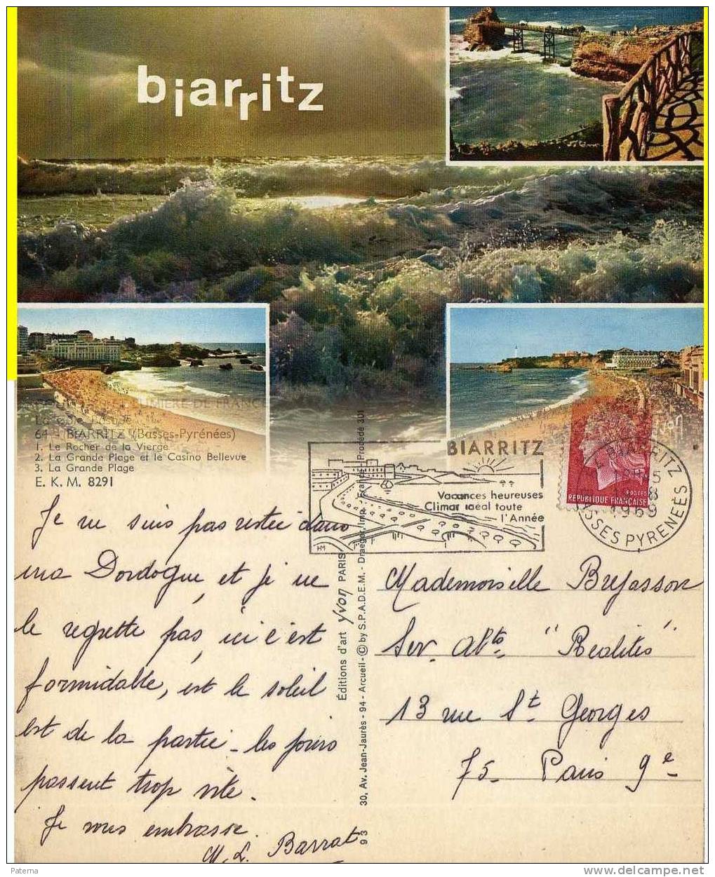 Postal, BIARRITZ 1969, Flamme, ,  Francia, Post Card , - Covers & Documents