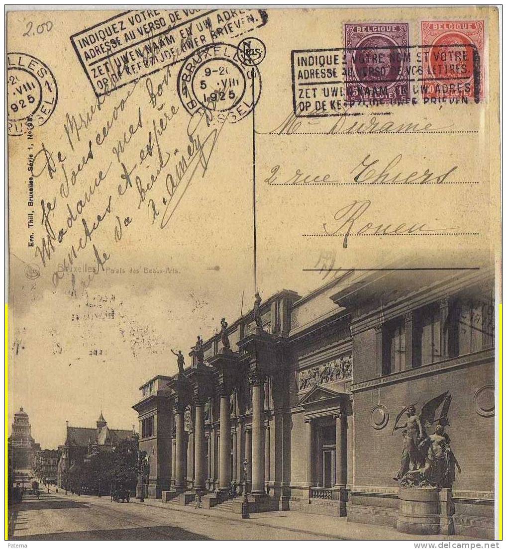 3512   Postal, BRUXELLES, 1925, Belgica,  Post Card , - Cartas & Documentos