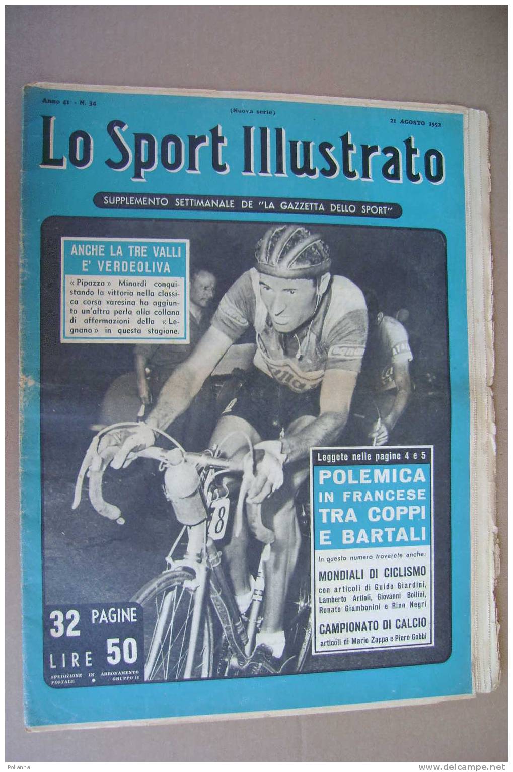 PAM/58  Sport Illustrato N.34 1952 COPPI-BARTALI-BEVILACQUA-DE ROSSI-Boxe:Salas - Marciano - Maxim - Sports