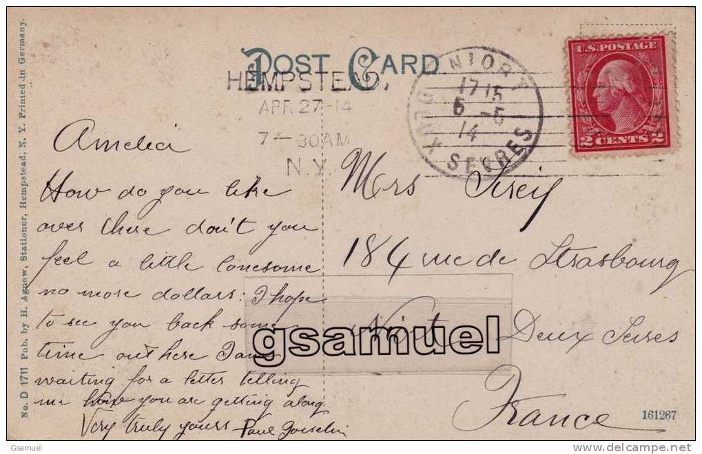 Amérique - Long Island. - Grand Central Hôtel, Hempstead, N. Y. - Beau Timbre Poste. 1914. (voir Scan Recto-verso). - Long Island