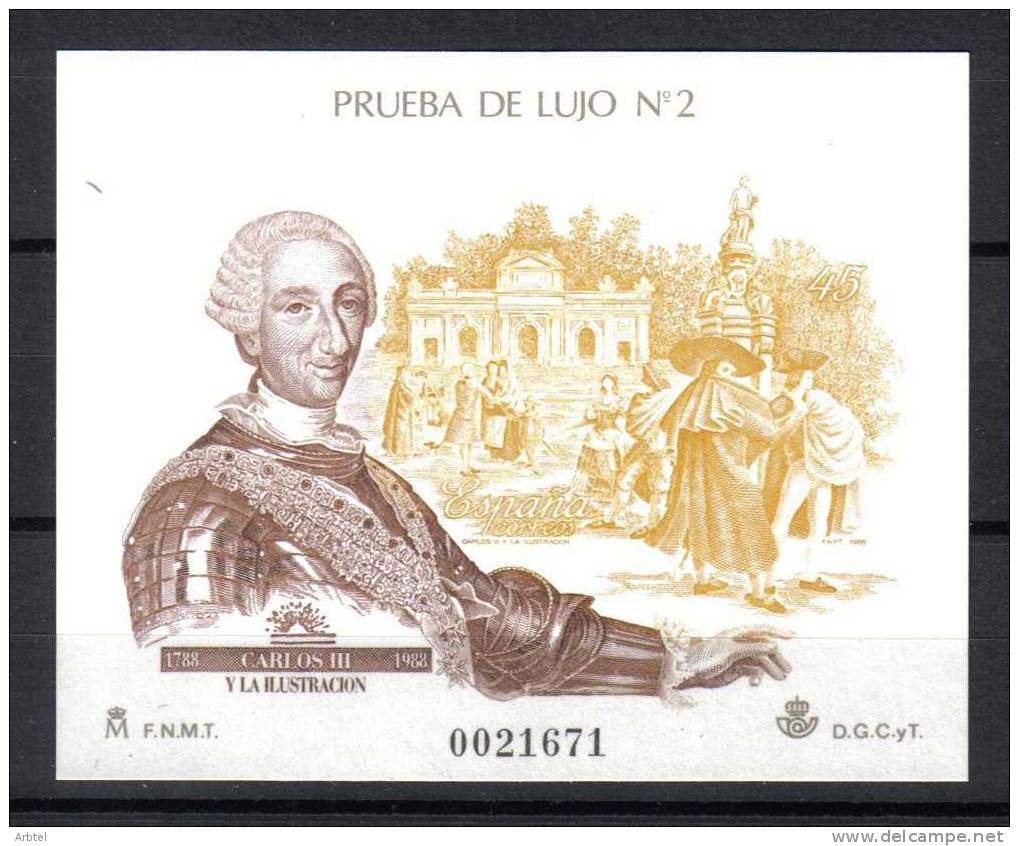 CARLOS III 1988 PRUEBA DE LUJO NUM 2 - Variétés & Curiosités