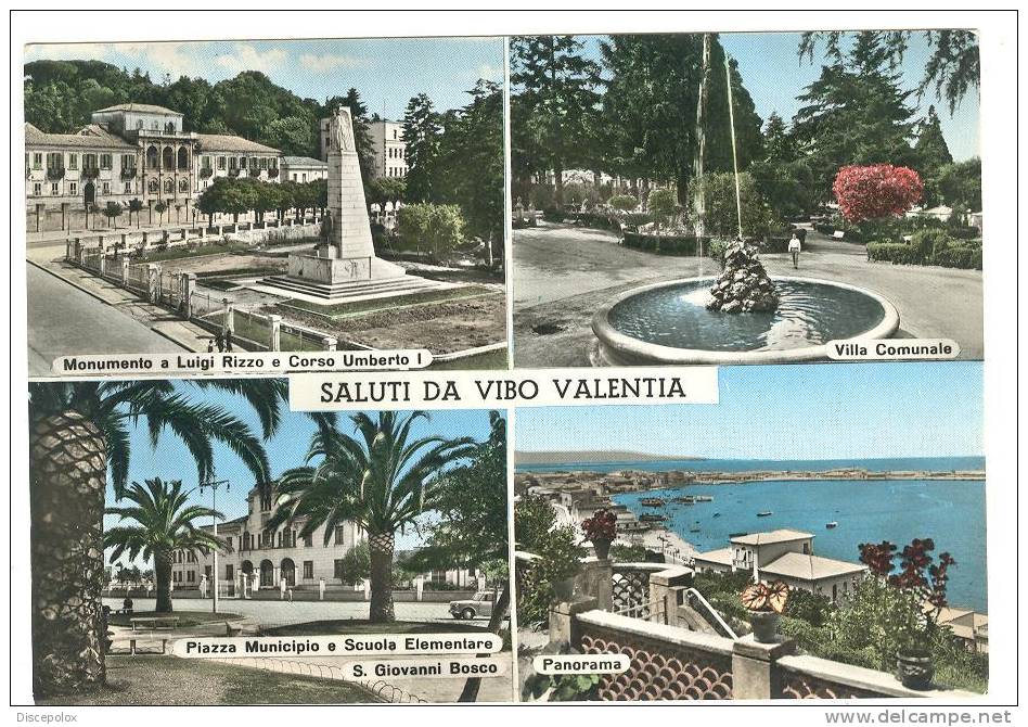 Z1185 Saluti Da Vibo Valentia - Monumento A Luigi Rizzo E Corso Umberto I - Piazza Municipio / Viaggiata 1961 - Vibo Valentia