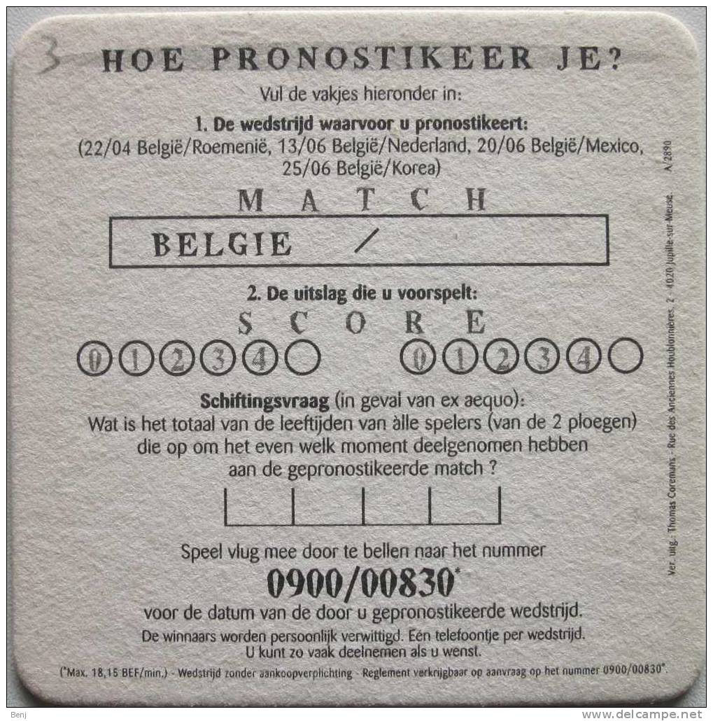 Sous-bock Bierdeckel Bierviltje Coaster JUPILER Go Belgium ! Groot Pronostiekspel (Scifo, Football, Diables Rouges) (GE) - Sous-bocks