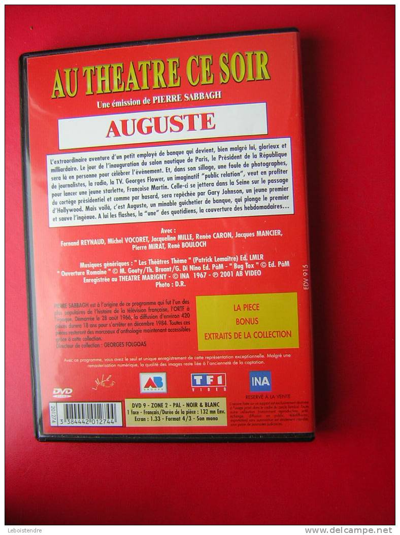 DVD AU THEATRE CE SOIR DE PIERRE SABBAGH-AUGUSTE-FERNAND RAYNAUD-MICHEL VOCORET-BON ETAT - Colecciones & Series