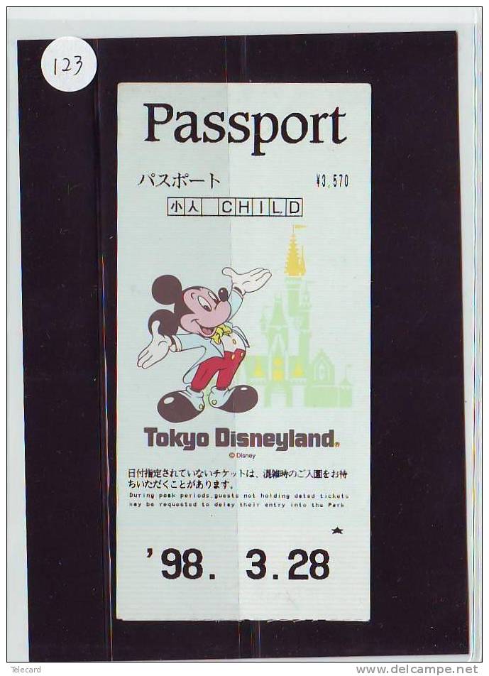 DISNEY PASSPORT JAPON * TOKYO DISNEYLAND JAPAN (123) PASS * TICKET * VINTAGE  * CHILD * 1998 - Disney