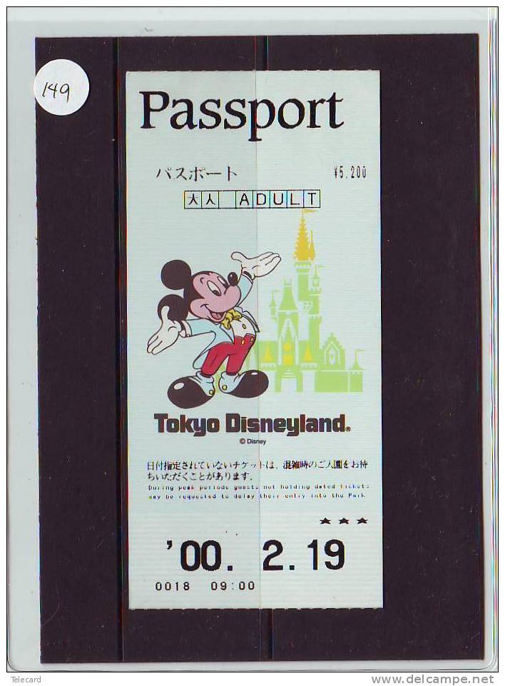 DISNEY PASSPORT JAPON * TOKYO DISNEYLAND JAPAN (149) PASS * TICKET * VINTAGE  *  ADULT * 2000 - Disney