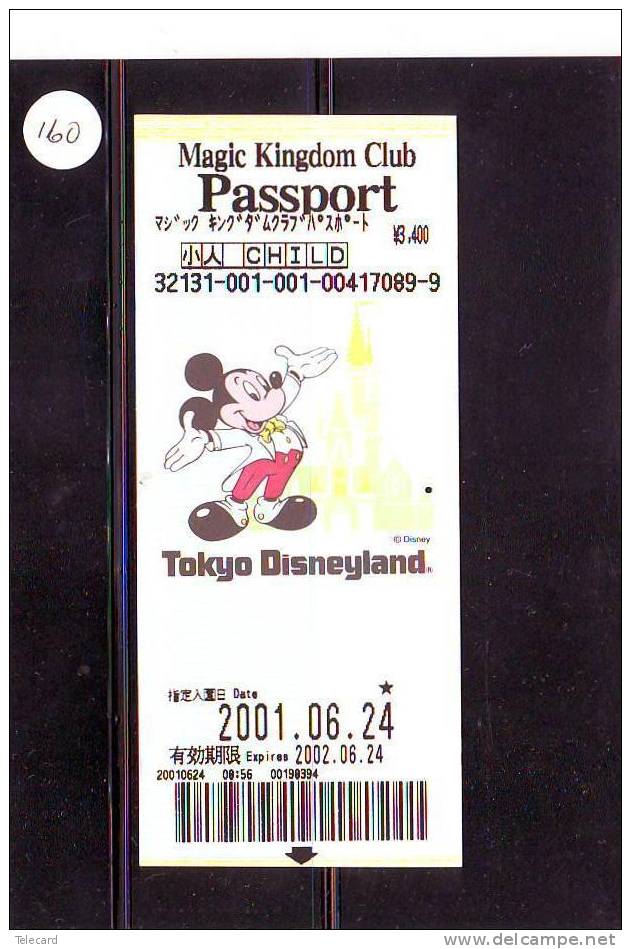 DISNEY PASSPORT JAPON * TOKYO DISNEYLAND JAPAN (160) PASS * TICKET * VINTAGE  * MAGIC KINGDOM CLUB * CHILD * 2001 - Disney