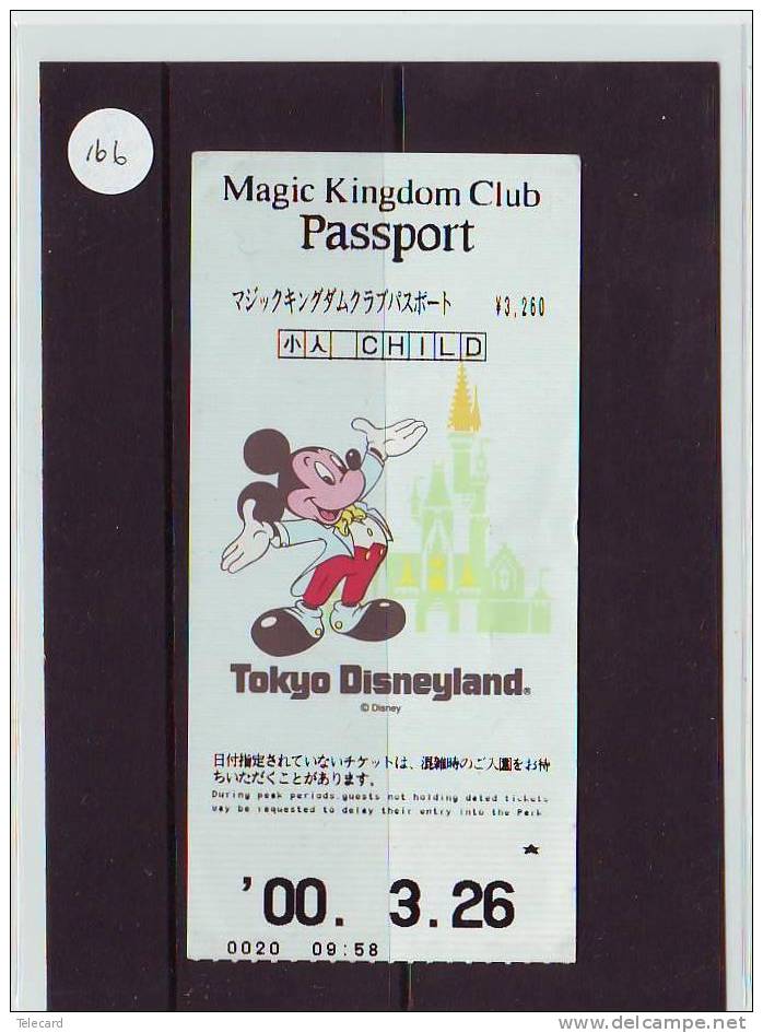 DISNEY PASSPORT JAPON * TOKYO DISNEYLAND JAPAN (166) PASS * TICKET * VINTAGE  * MAGIC KINGDOM CLUB * CHILD * 2000 - Disney