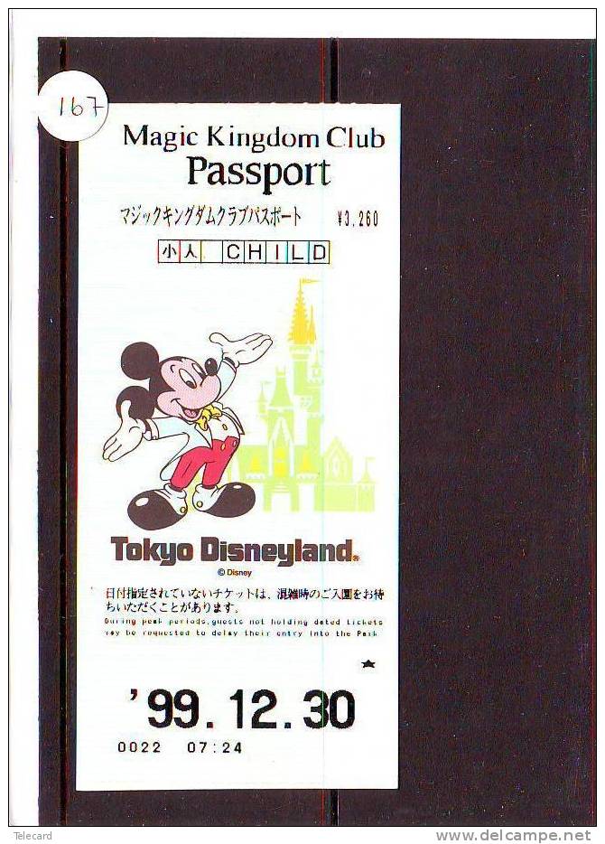 DISNEY PASSPORT JAPON * TOKYO DISNEYLAND JAPAN (167) PASS * TICKET * VINTAGE  * MAGIC KINGDOM CLUB * CHILD * 1999 - Disney