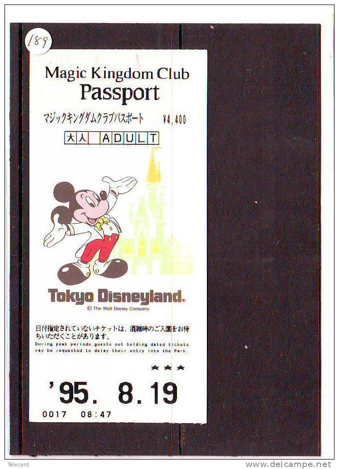 DISNEY PASSPORT JAPON * TOKYO DISNEYLAND JAPAN (189) PASS * TICKET * VINTAGE  * MAGIC KINGDOM CLUB * ADULT * 1995 - Disney