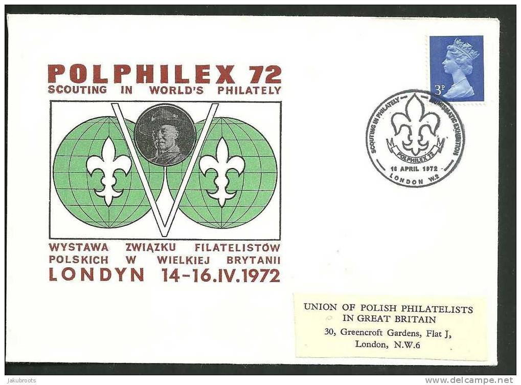 EXHIBITION , POLPHILEX 72  SCOUTING  IN  WORLD'S   PHILATELY  LONDON 1972 - Government In Exile In London