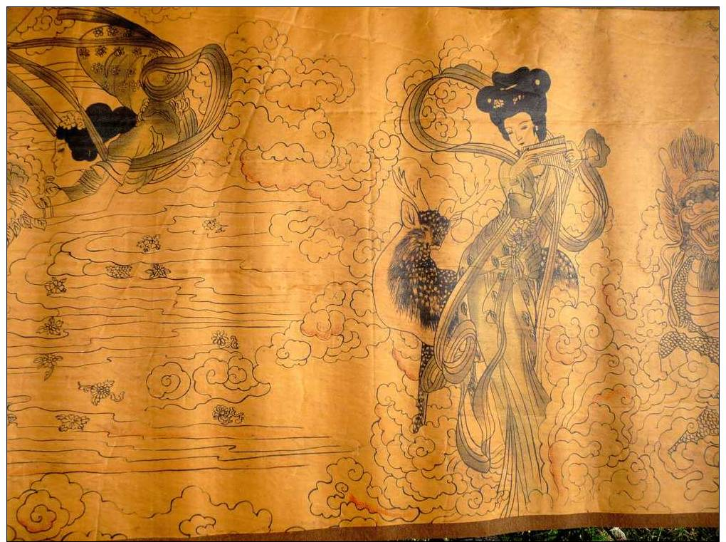 Vintage, Ancienne Peinture chinoise Fées de Dunhuang ép. QUING  - Vintage Old Paintings from Dunhuang Fairy thick. Quing