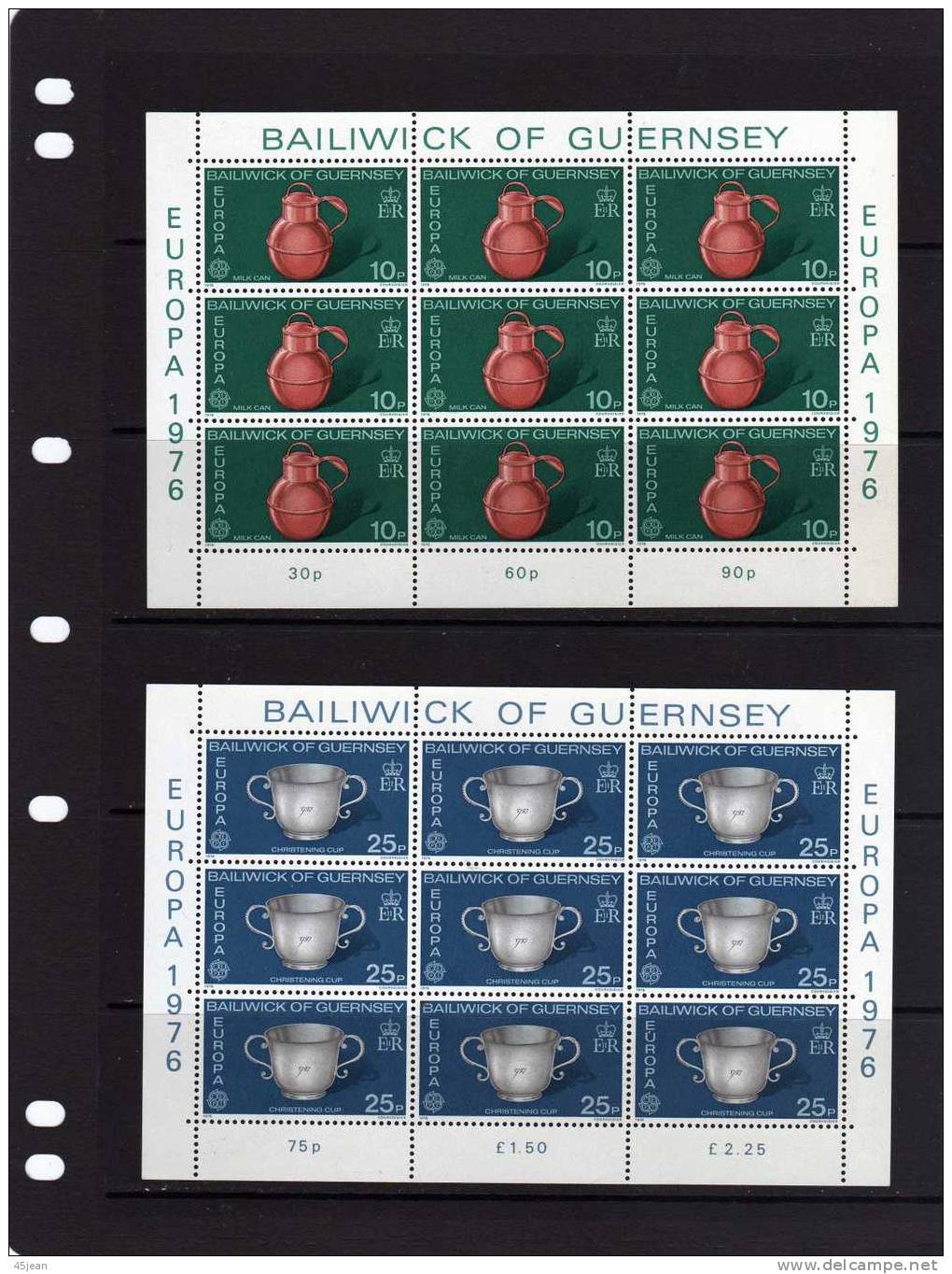 Guernsey: 1976 Les 2 Blocs Feuillets N** Europa , Pot à Lait Et Tasse - 1976