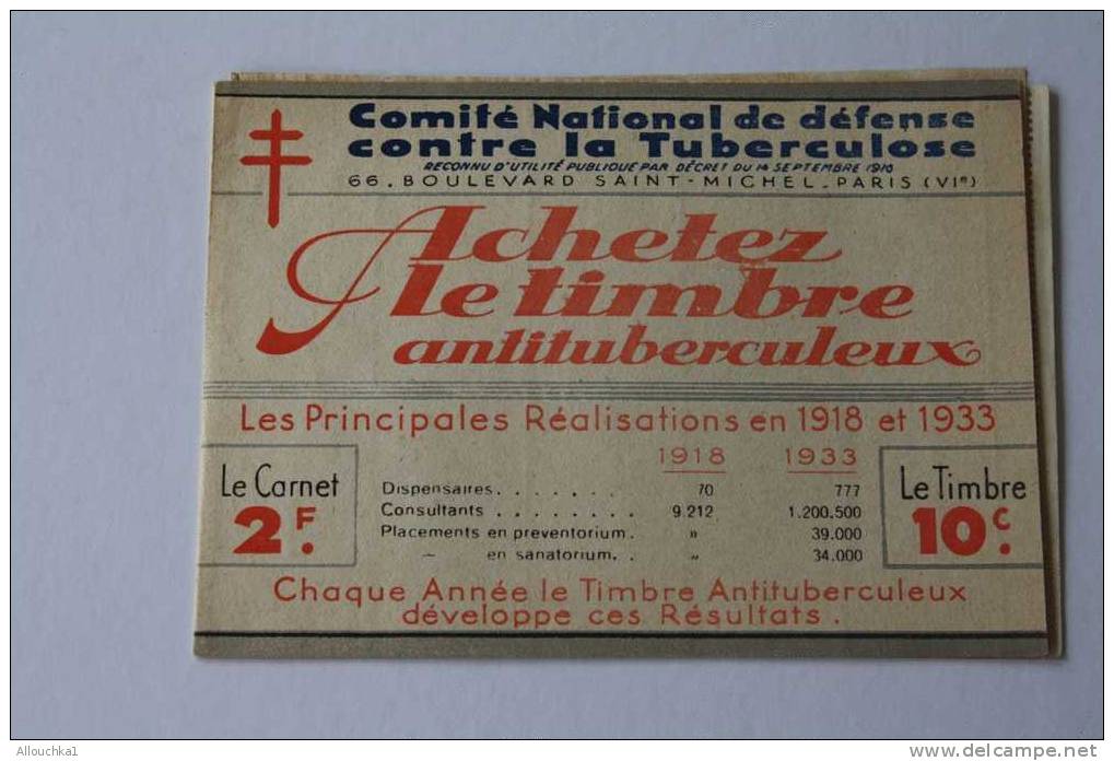 1932 > CARNET DE 20 VIGNETTES :COMITE NATIONAL CONTRE LA TUBERCULOSE>ANTITUBERCULE UX>ERRINOPHILIE  COMPLET >Publicité - Blokken & Postzegelboekjes