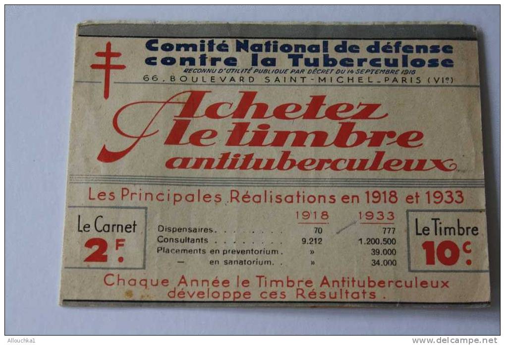 1932 > CARNET DE 20 VIGNETTES :COMITE NATIONAL CONTRE LA TUBERCULOSE>ANTITUBERCULE UX>ERRINOPHILIE  COMPLET >Publicité - Blocks & Sheetlets & Booklets