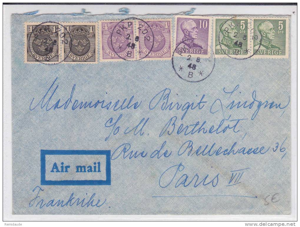 SVERIGE - 1948 - LETTRE Par AVION De PKP 202 Pour PARIS - Storia Postale