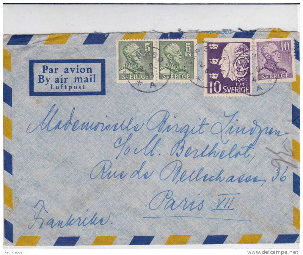SVERIGE - 1948 - LETTRE Par AVION De PKP 380 Pour PARIS - Briefe U. Dokumente