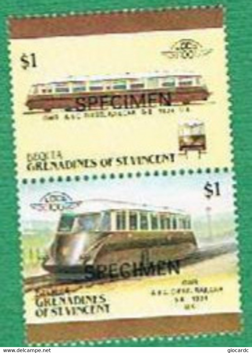 GRENADINES DI ST. VINCENT / BEQUIA  - 1984 TRENI (TRAINS) SPECIMEN   - NUOVI (MINT)** IN DITTICO - St.Vincent Und Die Grenadinen