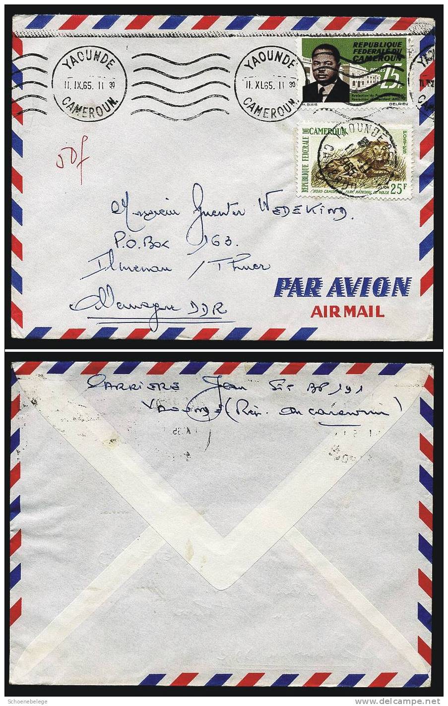 A914) Kamerun Cameroun Luftpost-Brief Von Yaounde 11.9.1965 Nach Ilmenau / East Germany - Camerun (1960-...)