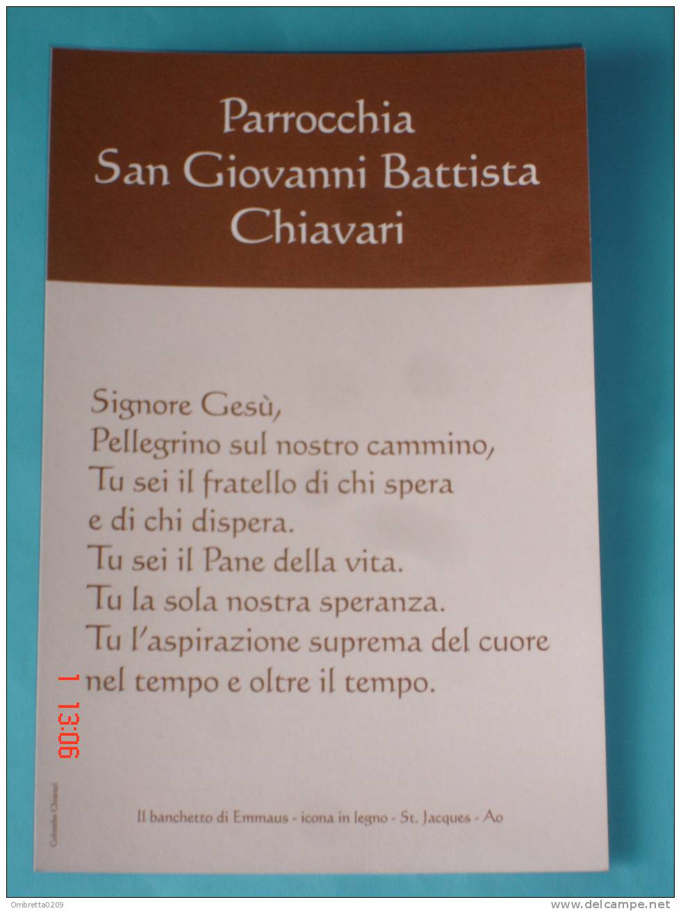 Santino Cm 17,5 X 11,5 - Banchetto Di EMMAUS-Icona Legno-Parrocchia S.Giovanni Battista CHIAVARI,Genova-Liguria - - Devotion Images