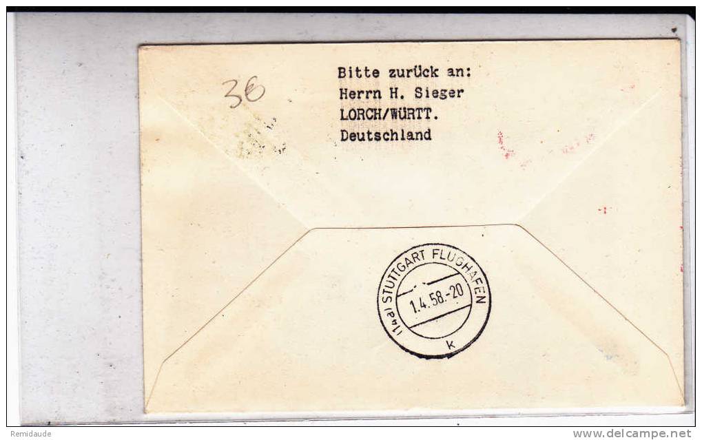 SVERIGE - 1958 - LETTRE  Par AVION - 1° VOL SAS De GOTHENBURG  Pour STUTTGART - Briefe U. Dokumente