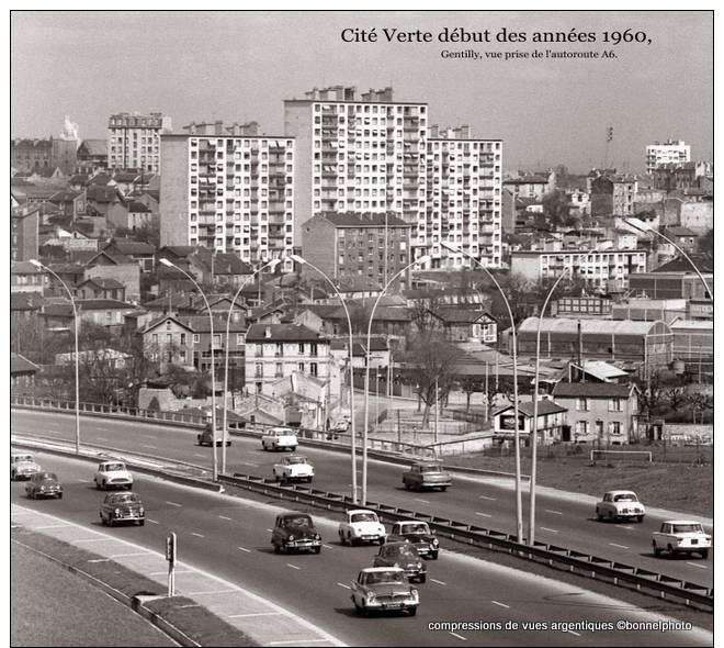 Bonnel Maurice - " La Cité Verte - Vue De L'autoroute A6 " -rue Ténine -GENTILLY 94 -années 1960. . . ©Bonnelphoto - Gentilly