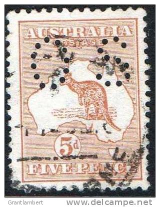 Australia 1913 5d Brown - Chestnut Kangaroo 1st Watermark Perf Small OS Used -  SG8 - - Used Stamps