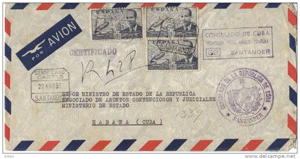 SANTANDER CC DESDE EL CONSULADO DE CUBA A CUBA MARCA DE FRANQUICIA POSTAL AMERICO ESPAÑOLA NUM 69 ADEMAS FRANQUEO E CORR - Postage Free