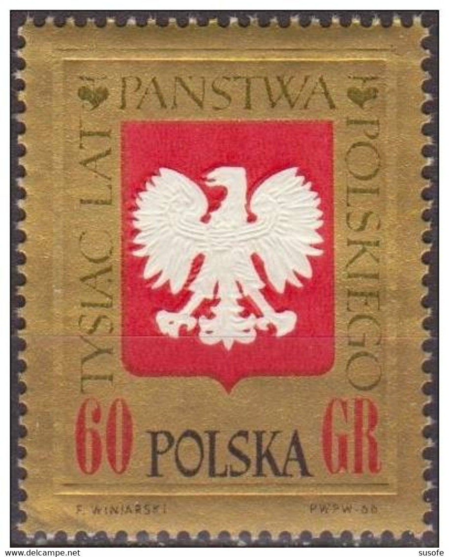 Polonia 1966 Scott 1423 Sello ** Aguila Polaca 1000 Anniv. Michel 1689 Yvert 1539 Polska Stamp Timbre Pologne Briefmarke - Neufs