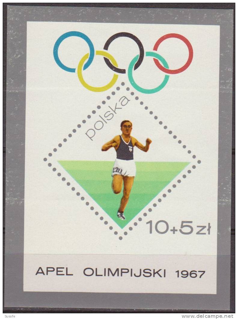 Polonia 1966 Scott B110 Sello ** HB J. Kusocinski Ganador Carrera De 10Km Juegos Olimpicos Mexico Polska Stamps Timbre - Nuevos