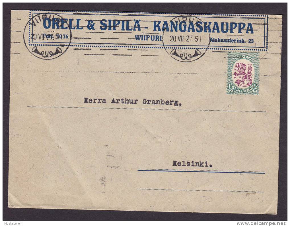 Finland ORELL & SIPILÄ - KANGASKAUPPA, WIIPURI Deluxe TMS Cancel Cover 1927 To Helsinki - Covers & Documents