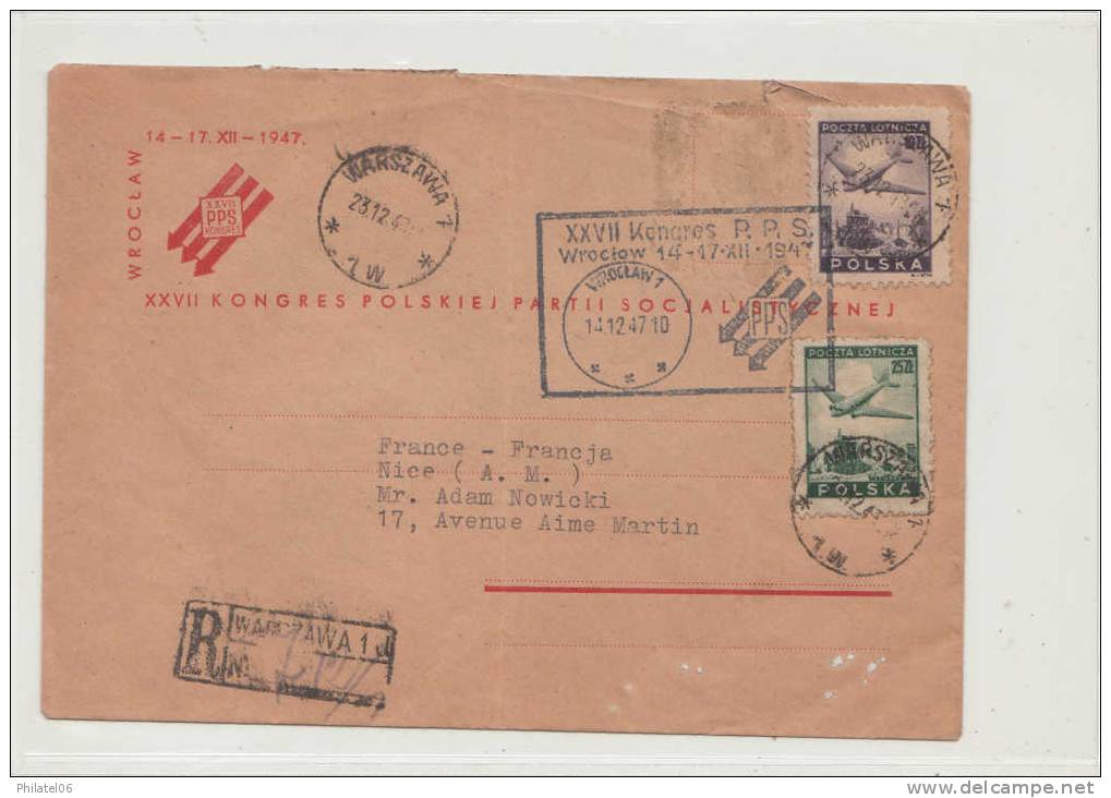 POLOGNE  LETTRE RECOMMANDEE POUR LA FRANCE 1947 - Brieven En Documenten