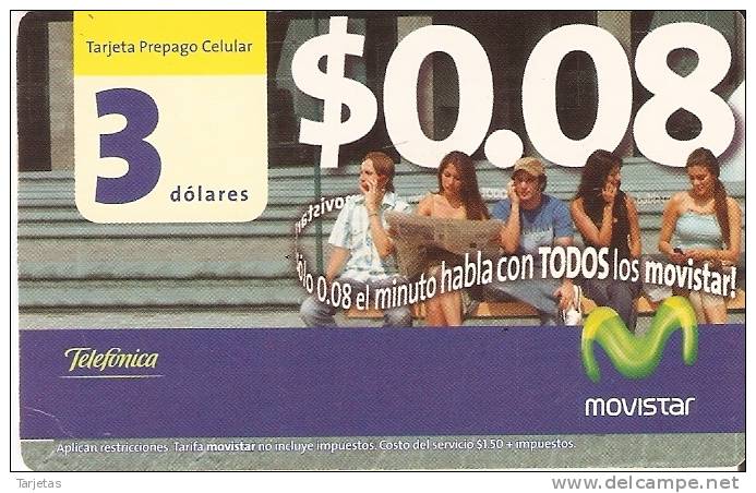 TARJETA DE ECUADOR DE MOVISTAR DE 3$ $0,08 DOLARES MINUTO - Ecuador