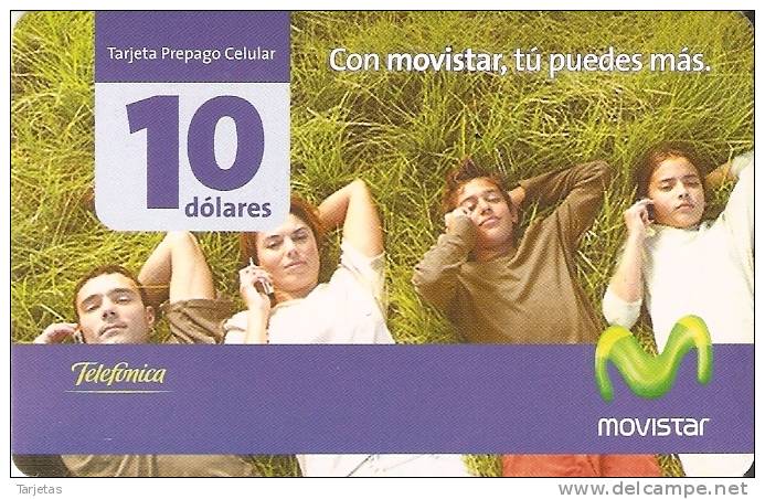 TARJETA DE ECUADOR DE MOVISTAR DE 10$ 4 JOVENES TUMBADOS - Ecuador