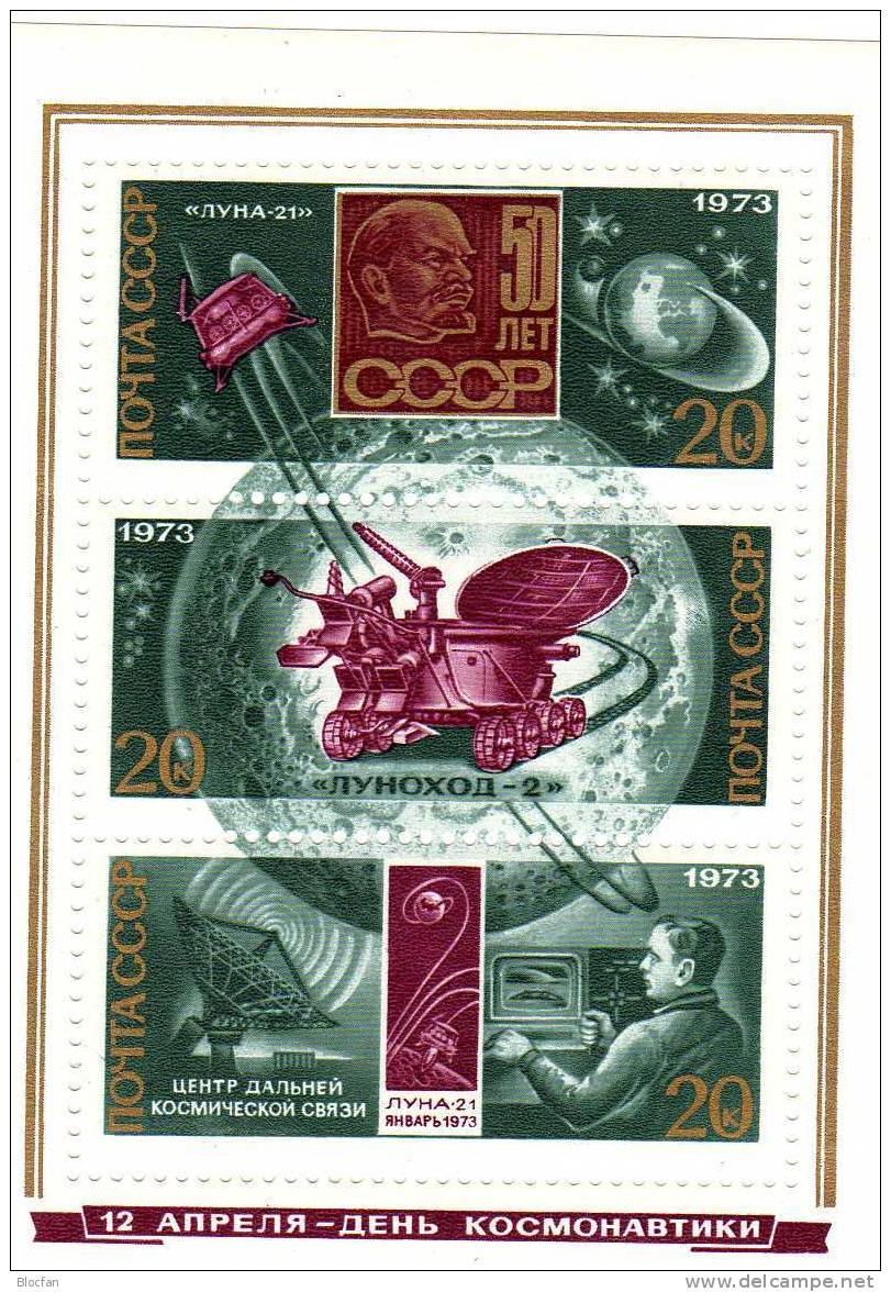 Mondflug Tag Der Kosmonauten 1973 Grün Sowjetunion 4109/1, Block 85 ** Plus O 6€ Raumfahrt Space Sheet From USSR CCCP SU - Collezioni