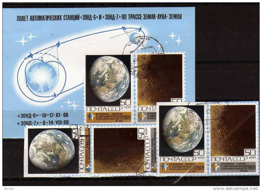 Mond-Sonde 6/7 Sowjetunion 3710/1,ZD+Block 60 O 8&euro; Weltraumforschung 1969 Erdfoto Mondfoto Space Sheet Bf USSR CCCP - Collections