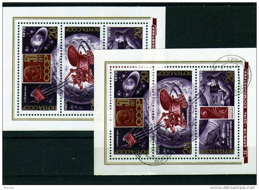 Mondflug Tag Der Kosmonauten 1973 Violett Sowjetunion 4112/4, Block 86 ** Plus O 6€ Bloc Space Sheet Of ÜSSR CCCP SU - Collections
