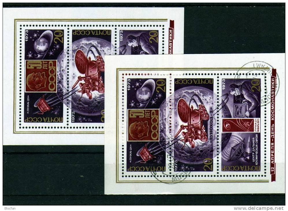 Mondflug Tag Der Kosmonauten 1973 Violett Sowjetunion 4112/4, Block 86 ** Plus O 6€ Bloc Space Sheet Of ÜSSR CCCP SU - Sammlungen