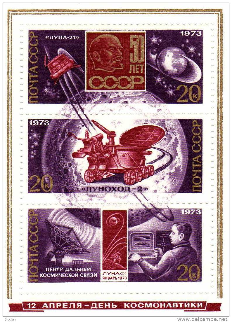 Mondflug Tag Der Kosmonauten 1973 Violett Sowjetunion 4112/4, Block 86 ** Plus O 6€ Bloc Space Sheet Of ÜSSR CCCP SU - Sammlungen