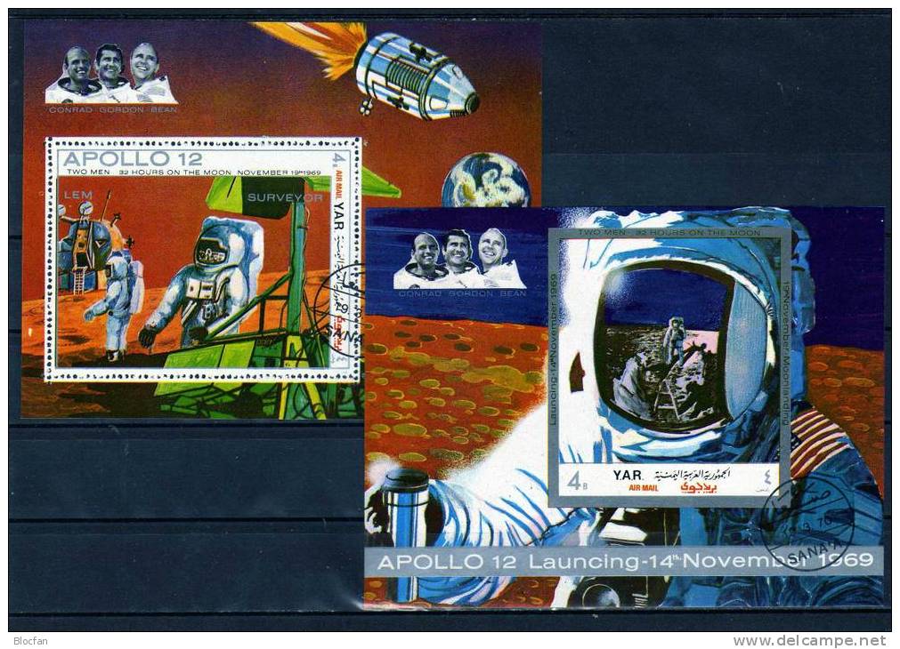 2.bemannte Mondlandung 1970 Apollo 12 Jemen 1143/4 Block 129 Plus 130 O 15€ Bloc Space Sheet From Yemen - United States