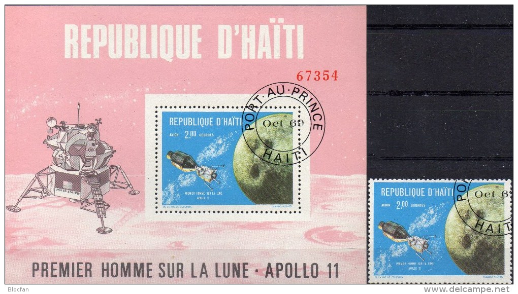 2$ Raumschiff Umkreist Mond Haiti 1090,91,Block 40+42 O 12€ 1.Mondlandung 1969 Bloque Hojas Space Bloc Sheets Bf America - Collezioni