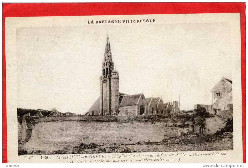 SAINT MICHEL EN GREVE 1935 L EGLISE LE CIMETIERE CARTE EN BON ETAT - Saint-Michel-en-Grève