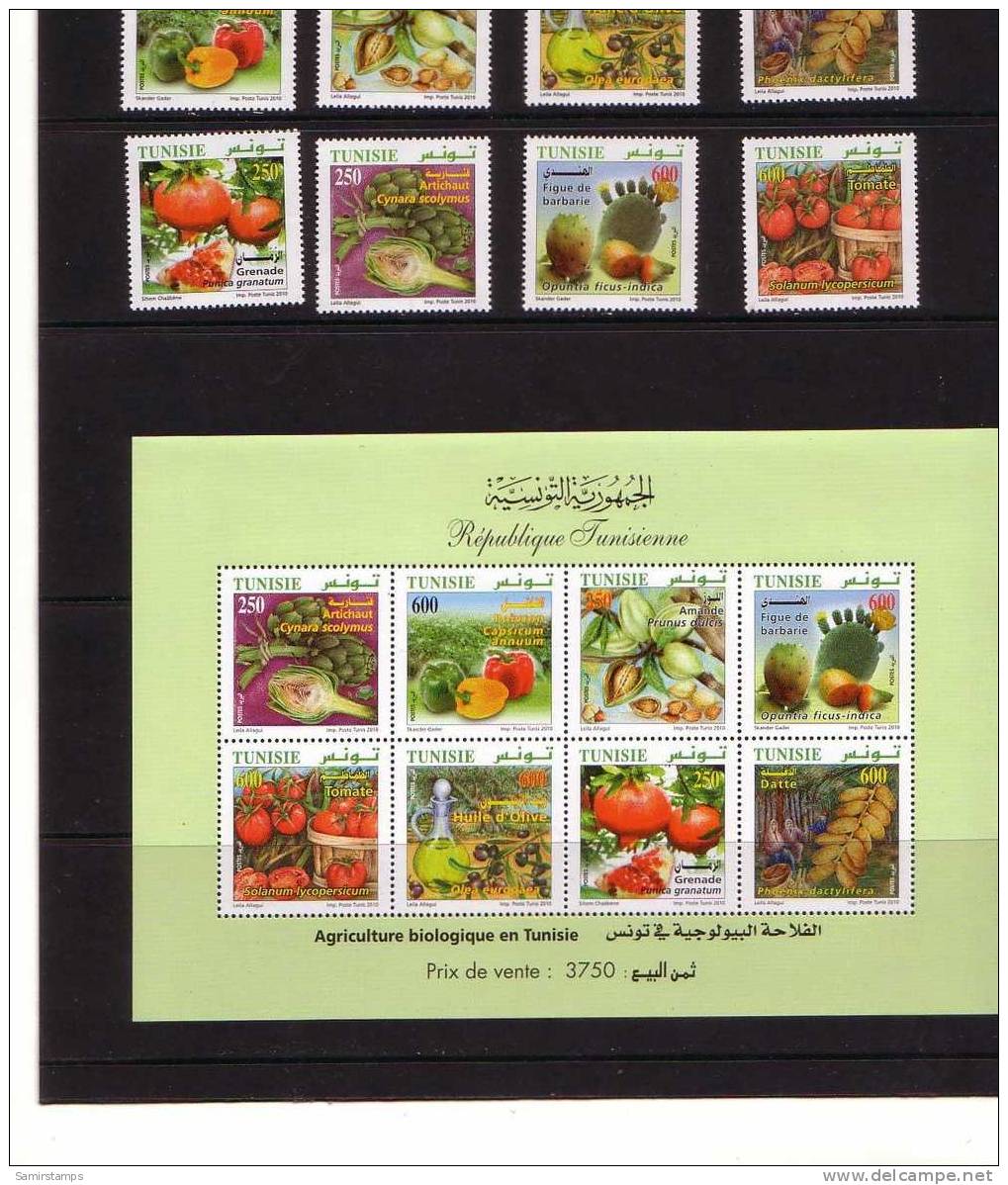 Tunisia New Issue 2010,Bio Agriculture(Vegetables And Fruits ) 8 Stamps + 1 S. Sheet- Nice Topical-MNH-SKRILL PAY - Tunisia