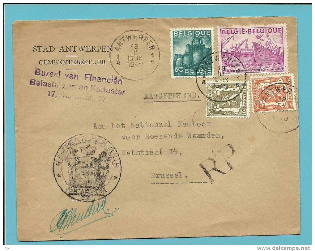 419+420+761+770 Op Brief Aangetekend RP Met Stempel ANTWERPEN , Met Stempel GEMEENTEBESTUUR ANTWERPEN - 1948 Export