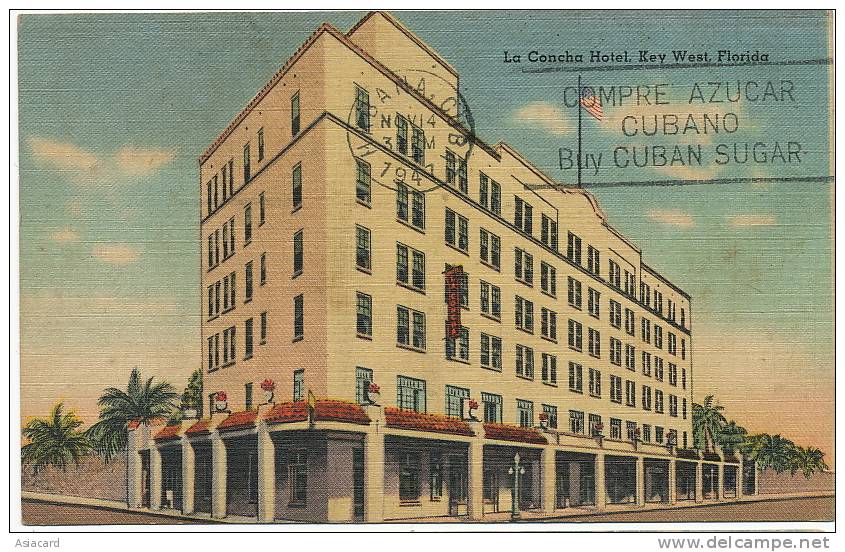 Key West 1 La Cocha Hotel Used To Cuba 1947 Air Mail  Buy Cuban Sugar Azucar Sucre - Key West & The Keys