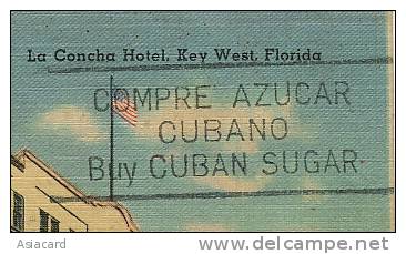 Key West 1 La Cocha Hotel Used To Cuba 1947 Air Mail  Buy Cuban Sugar Azucar Sucre - Key West & The Keys