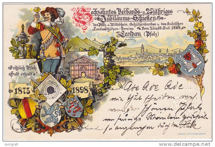 Bayern - 1898 - Official Postcard W/ Cancellation Of Meeting Of Country Guards In Landau - Militaria