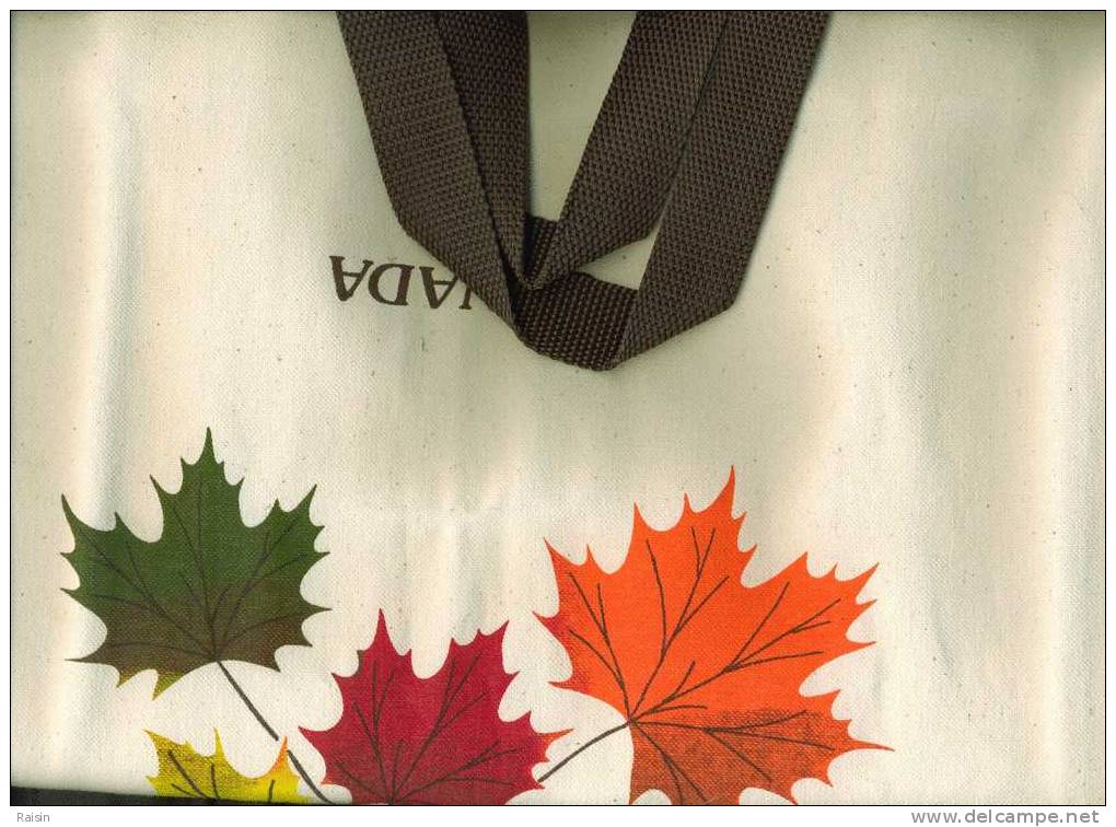 Très Joli Sac à Provisions Ou Plage  Toile Lin Sérigraphié à La Main "Canada Et  "feuilles Automnales" Neuf. - Taschen Und Beutel