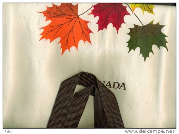 Très Joli Sac à Provisions Ou Plage  Toile Lin Sérigraphié à La Main "Canada Et  "feuilles Automnales" Neuf. - Taschen Und Beutel